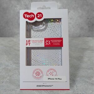 Tech 21 EvoSparkle Holographic Case for Apple iPhone 2022 6.7 (14 Plus) Clear A6